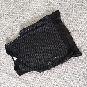 NWOT! VINCE Black Silk Sleeveless Top w/Leather Look Sequin/Pattern Detail, Sz S